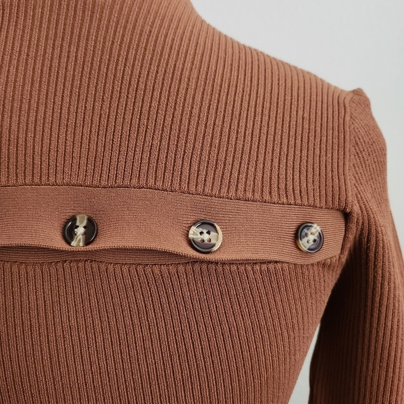 Nicholas Juliet Rib Knit Long Sleeve Cropped Funnel Neck Top in Caramel - Picture 4 of 12